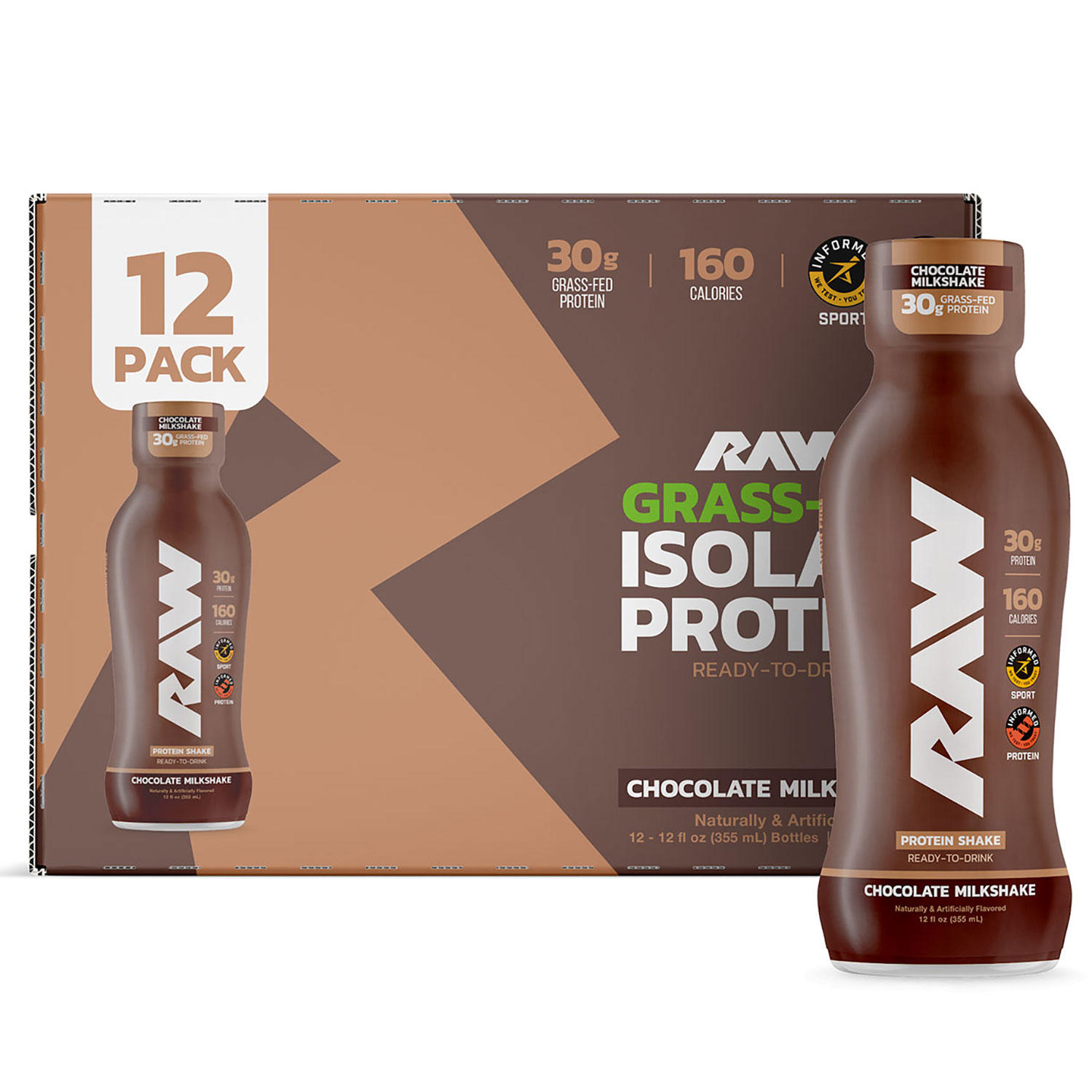 RAW Protein 30g Protein Shake, Chocolate, 12 ct.